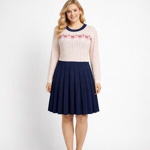 Draper James Fair Isle Sweater Dress XL Wool Blend Pleated Worn On TV Today Show
